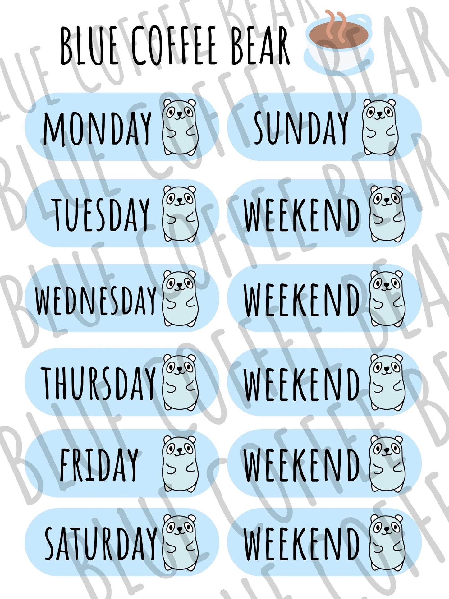 BlueCoffeeBear Days of the Week Stickers