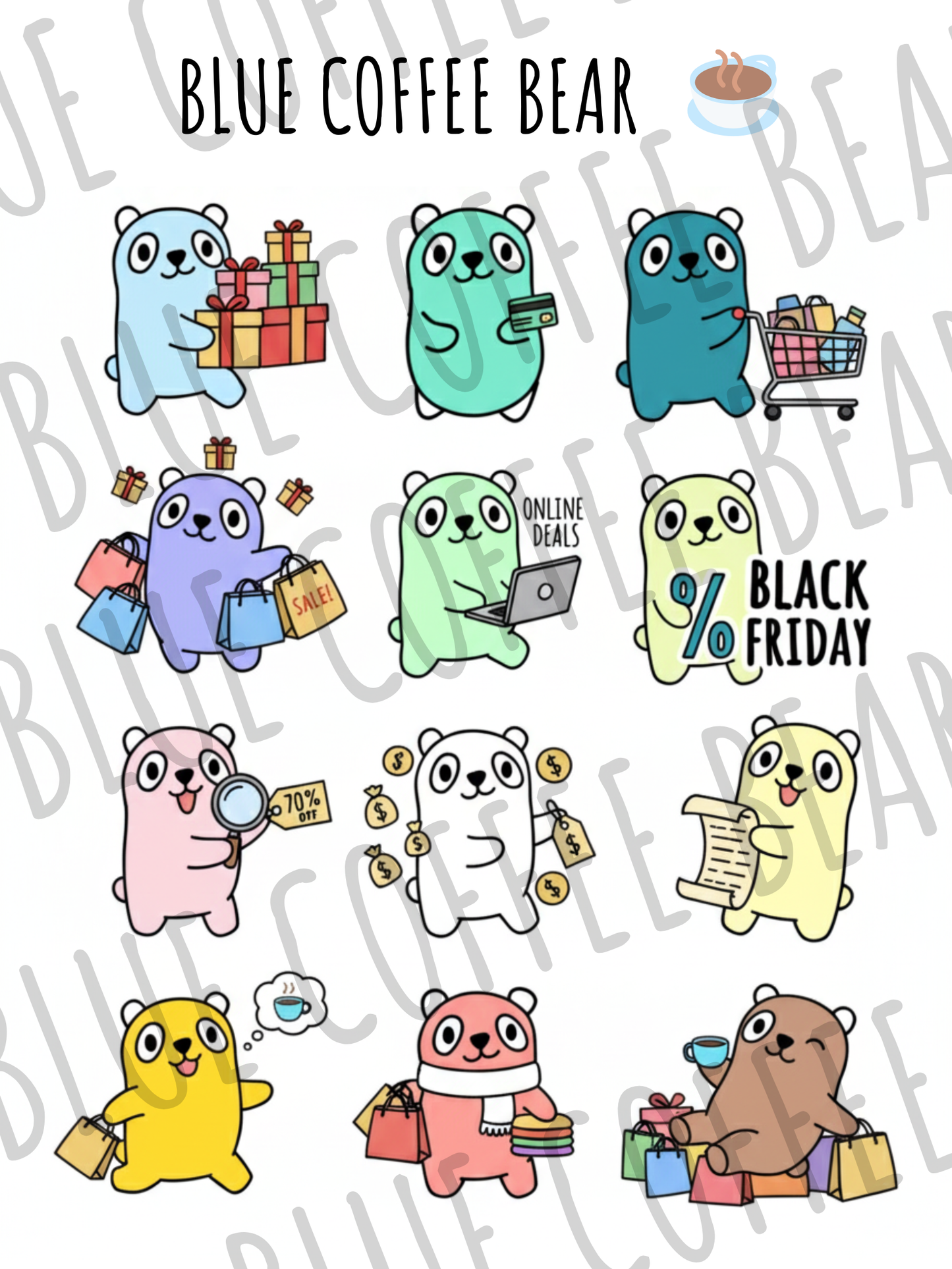 BlueCoffeeBear Black Friday Shopping Stickers