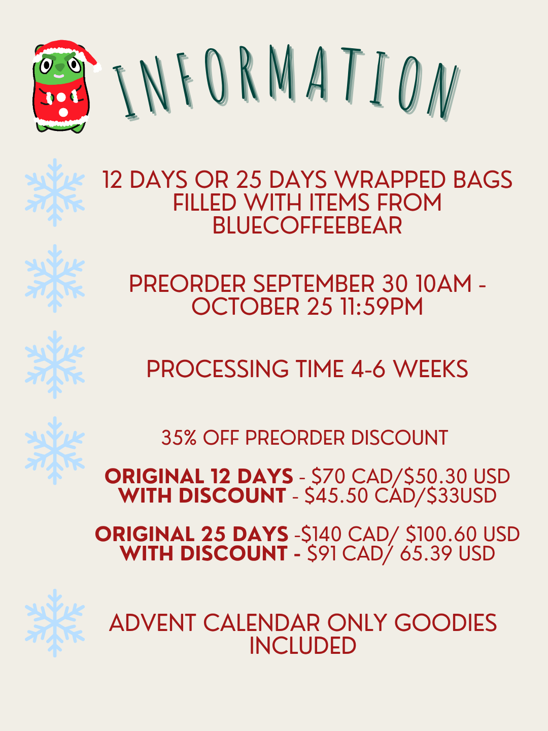 BlueCoffeeBear Holiday Advent Goodies