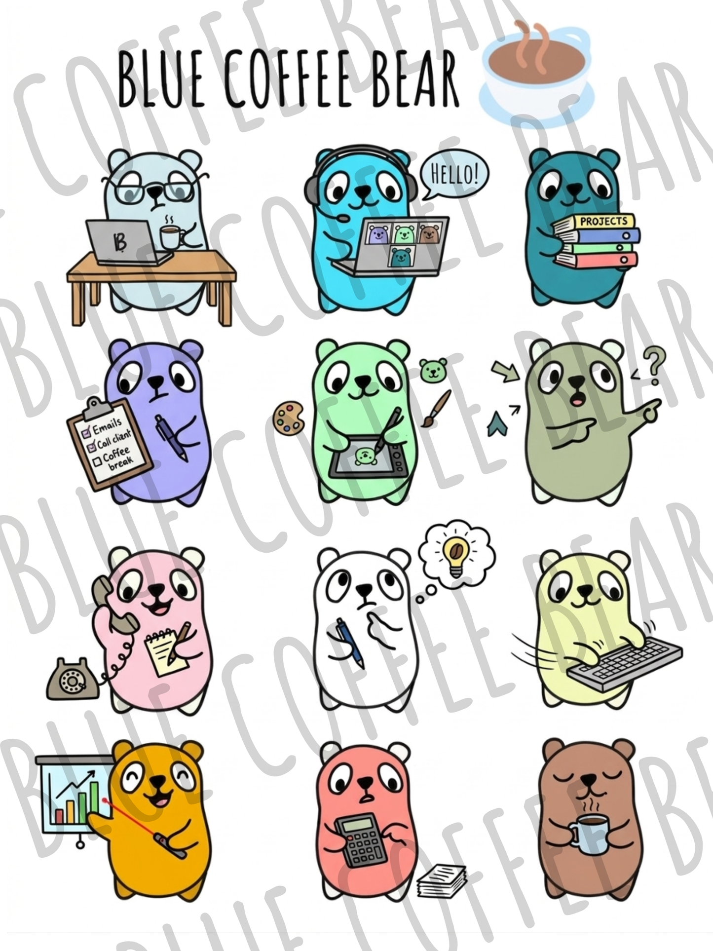 BlueCoffeeBear Working Stickers
